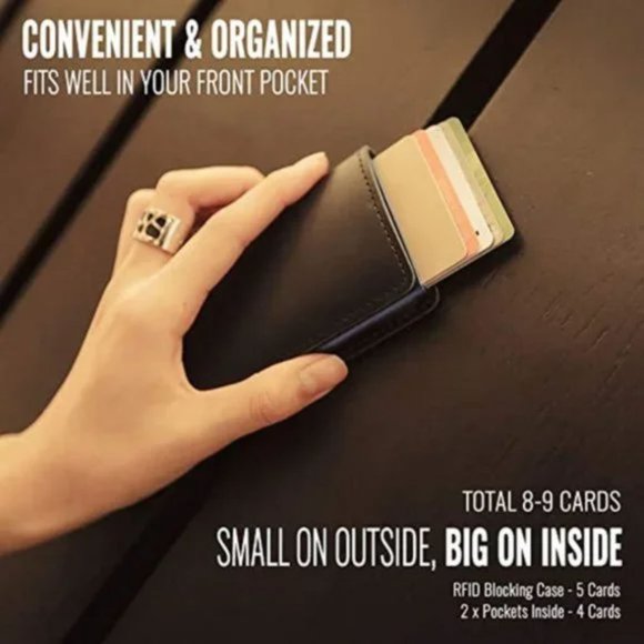 New Minimalist Slim Leather Credit Card Holder RFID Wallet for Men Women Brown - Picture 5 of 8